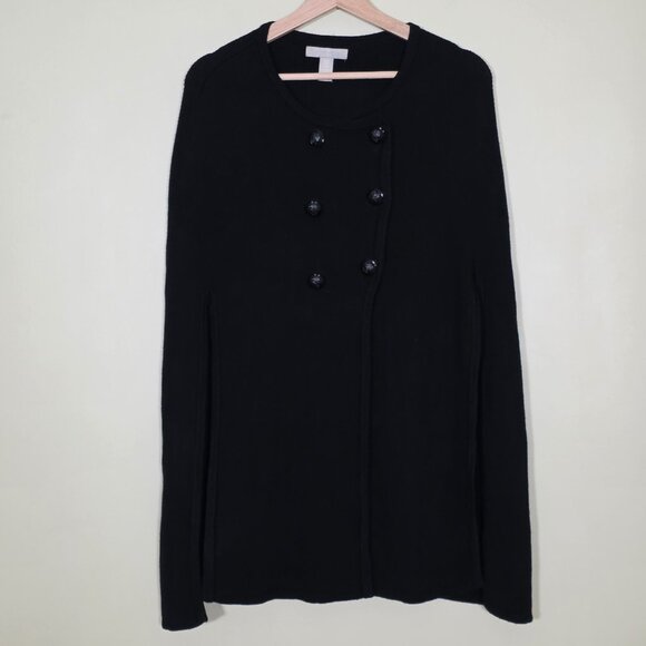 Banana Republic Merino Wool Cape XS Black Buttons Oversized Slouchy Goth Witchy - Picture 1 of 13
